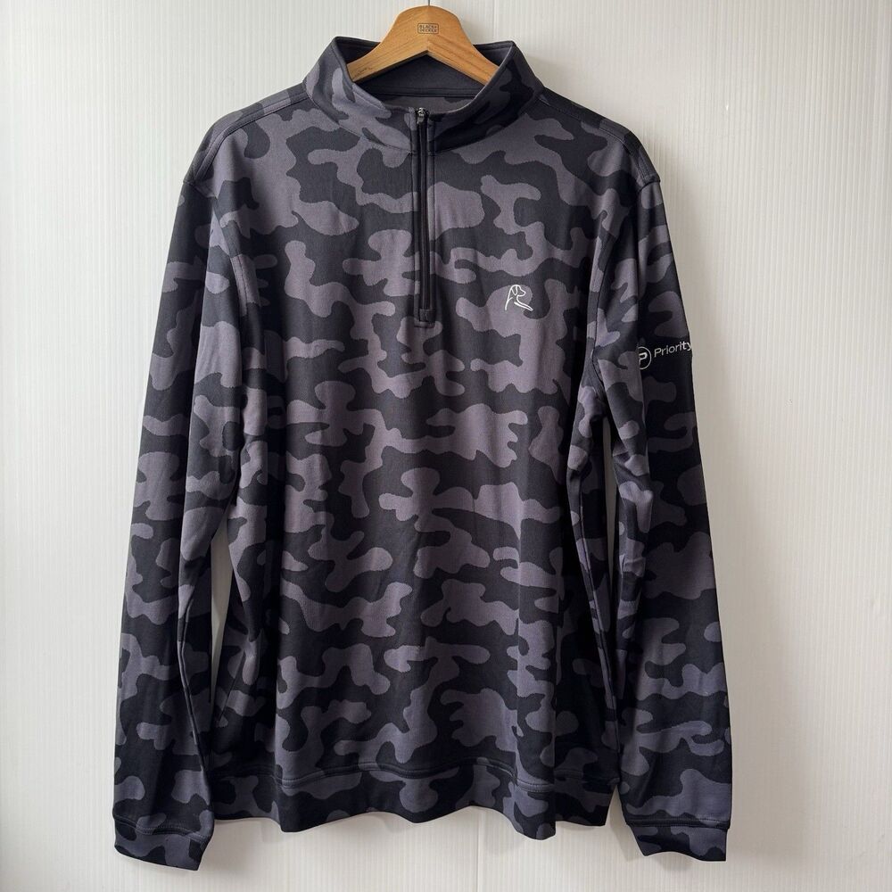 Rhoback Performance Q-Zip Pullover Shirt Sz L Black Gray Camo Golf (Logo)